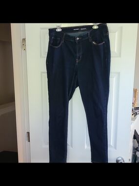 Old Navy Rockstar Women's High Rise Skinny Jeans Dark Wash Blue Size 14 Button